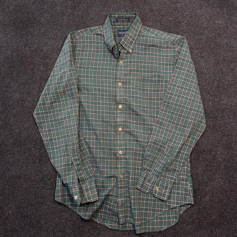Vintage Recess Shirt Mens Medium Green Plaid Long Sleeve Button Up Casual